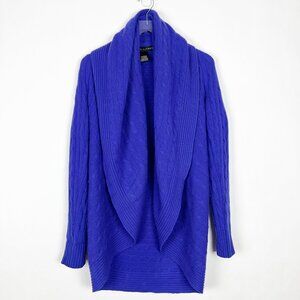Ralph Lauren Sweater Womens L Purple 100% Cashmere Cable Knit Open Cardigan